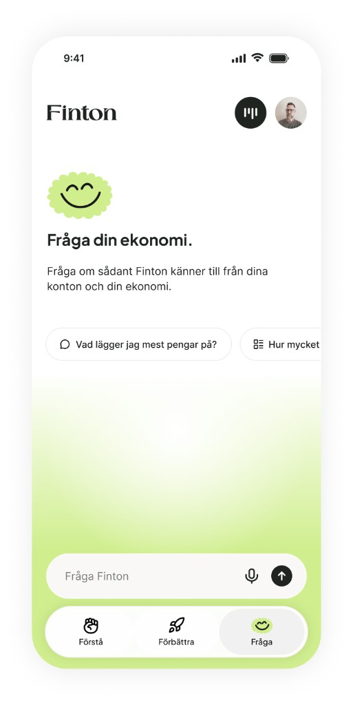 Finton app Ask screen where you can ask questions about your finances