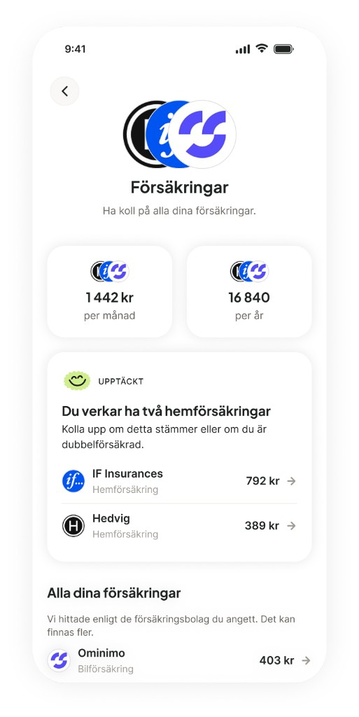 Finton app showing a discovery that you may have two home insurance policies